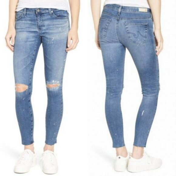 AG The Legging Ankle Skinny Paint Splatter Distressed Jeans - Picture 1 of 14